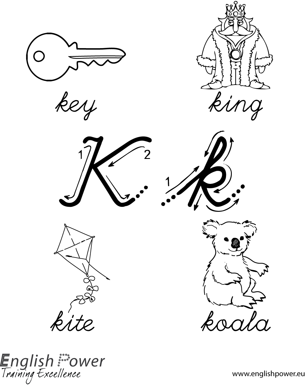 Scheda da colorare Lettera K per bambini