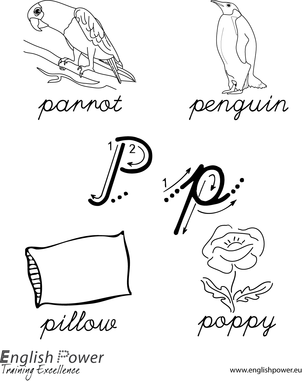 Scheda da colorare Lettera P per bambini