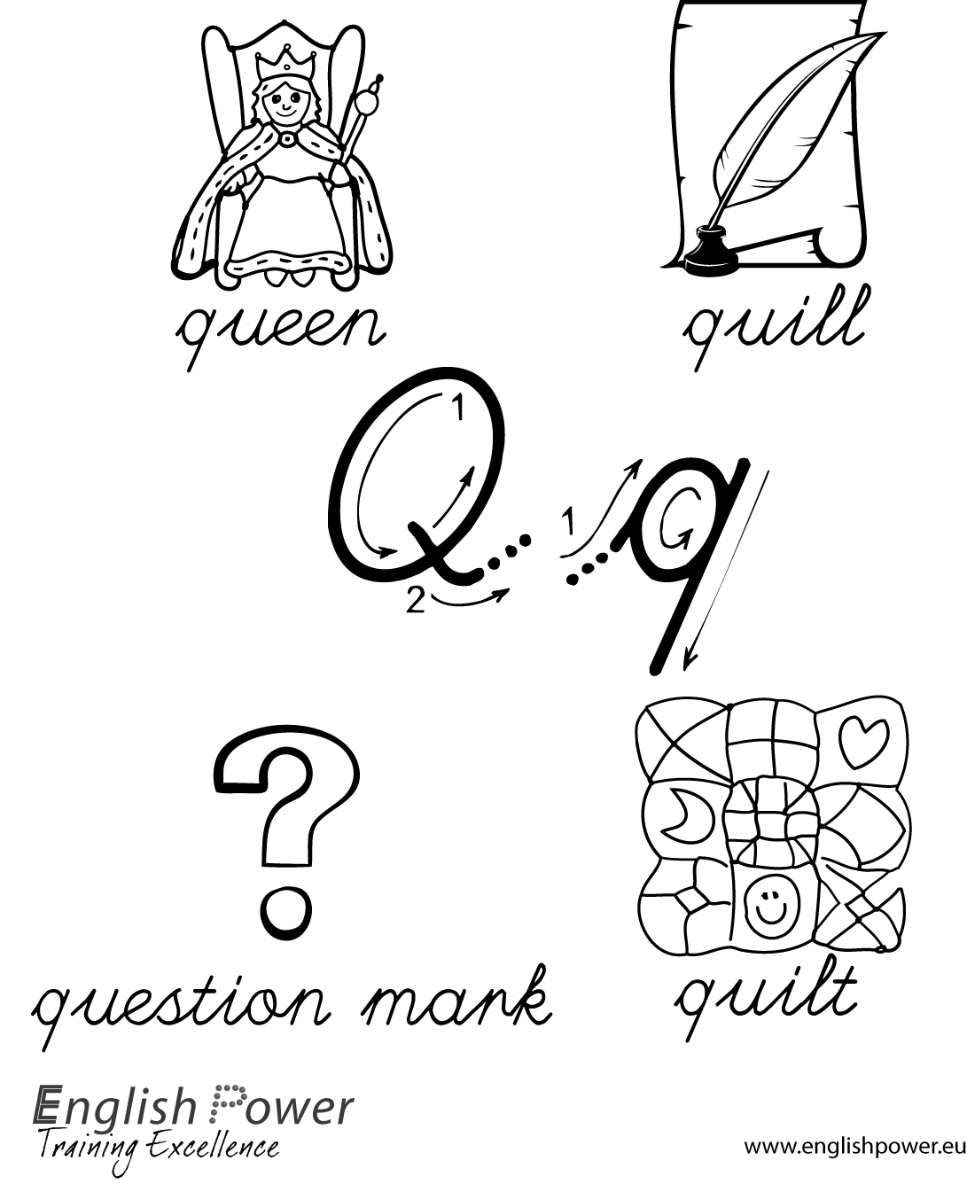 Scheda da colorare Lettera Q per bambini